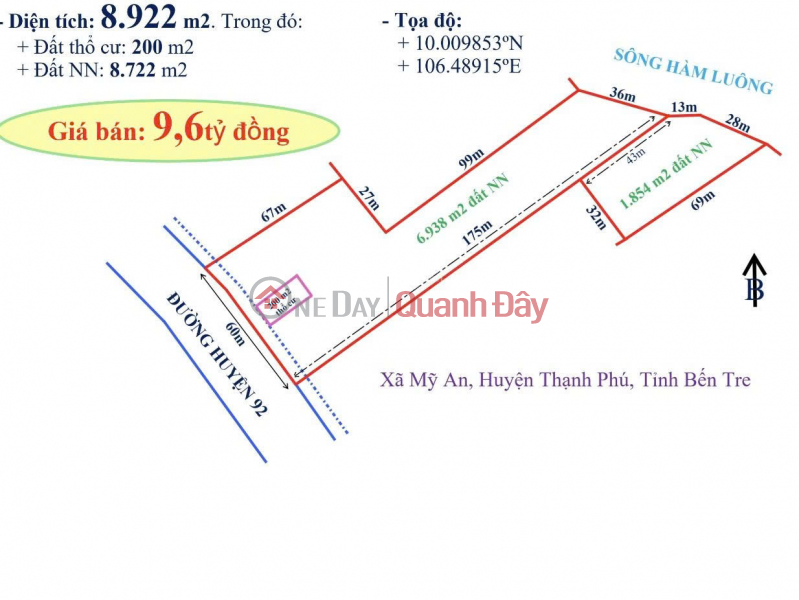 Bán gấp 8.922m2 đất (có 200m2 thổ cư) Huyện Thạnh Phú, Tỉnh Bến Tre giá siêu rẽ 0939 372 658 Hiếu) Niêm yết bán