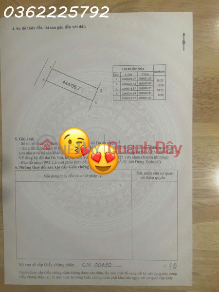 Need money, selling quickly a plot of land in Thuong Village, Soc Son Commune, area 96.7m2, investment price. Sales Listings