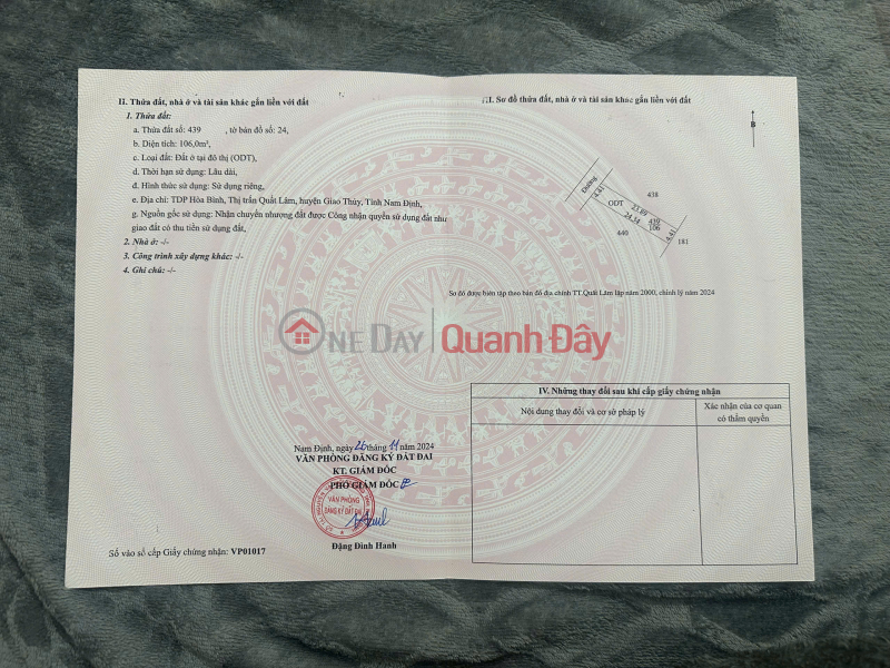 Đất nền Thị trấn Quất Lâm, Huyện Giao Thủy 2.4 tỷ – 100m² gần bãi tắm trung tâm, tiện kinh doanh – Nguyễn Niêm yết bán