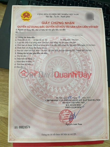 đ 4,6 tỷ | CHÍNH CHỦ BÁN LÔ ĐẤT 794M TẠI TÂN TIẾN-CHƯƠNG MỸ-HÀ NỘI