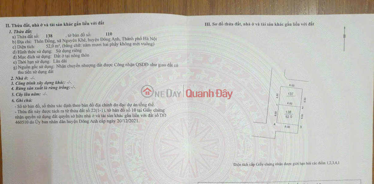 Property Search Vietnam | OneDay | Nhà ở | Niêm yết bán CHÍNH CHỦ RA HÀNG HOA HẬU LÔ GÓC THÔN ĐỒNG-NGUYÊN KHÊ