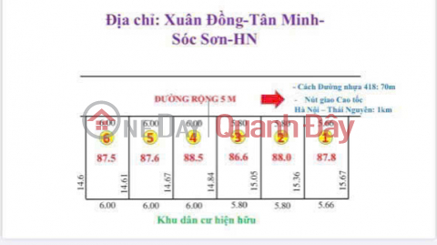 DT- 88,5 M FUN THỔ CƯ - MĂT 6 HẬU 6 KH TIỀN Ổ ĐẤT VÔNG ĐÉT ĐẸP NHƯ HOA HẬU - DC TẠI XUÂN ĐỒNG XÃ SOCS SƠN TP _0