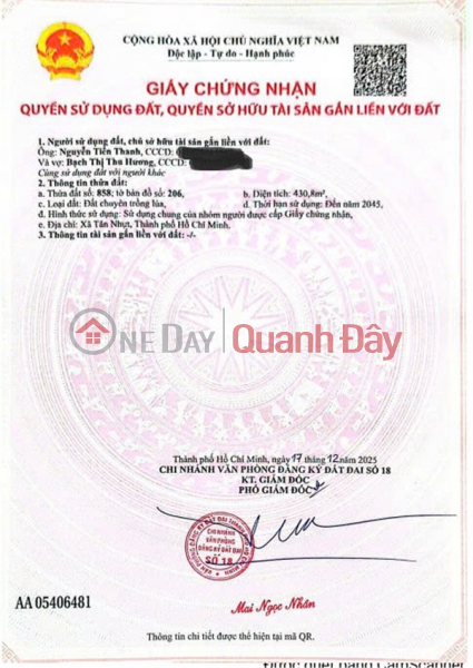 ĐẤT ĐẸP – GIÁ TỐT – CHÍNH CHỦ CẦN BÁN GẤP tại Xã Tân Nhựt, Huyện Bình Chánh, TP HCM Niêm yết bán