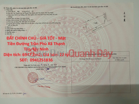 OWNER'S LAND - GOOD PRICE - Frontage on Tran Phu Street, Thanh Tan Commune, Tay Ninh _0