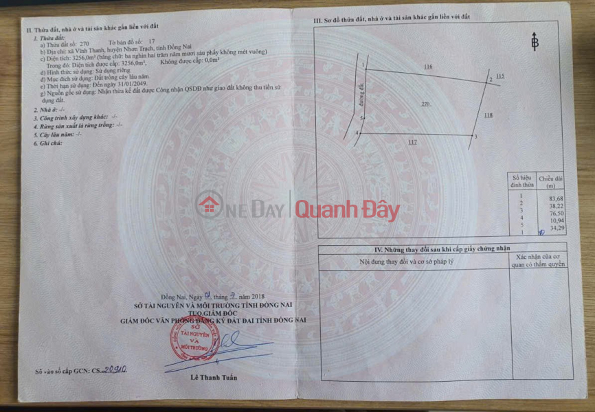PROFITABLE INVESTMENT - Owner Needs to Sell Land Plot in Vinh Thanh Commune, Nhon Trach District, Dong Nai Province Sales Listings