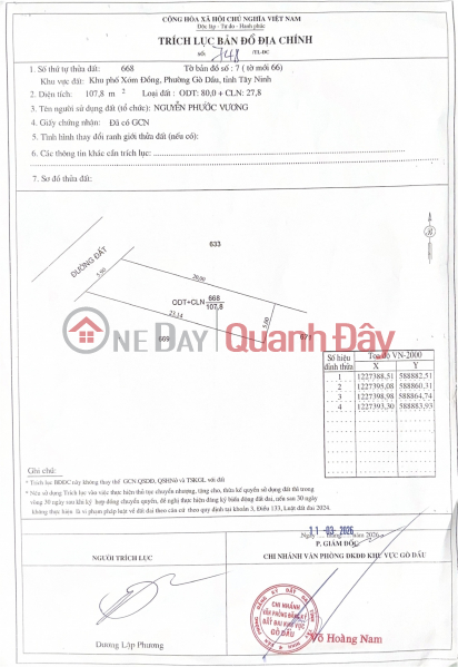 Owner selling land plot of 107.8m2 with title deed, best price in Go Dau area, Tay Ninh. Sales Listings