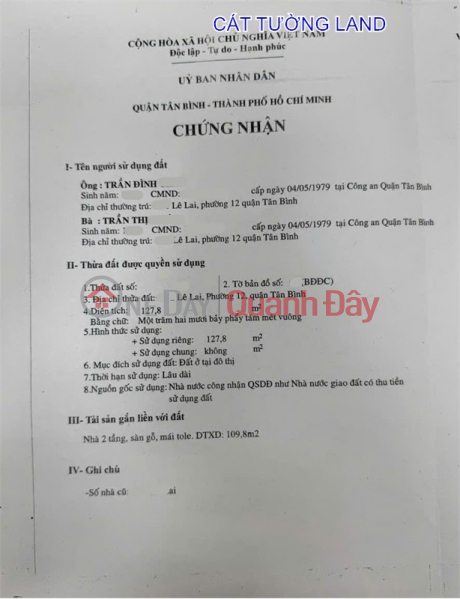 House for sale on Le Lai Street, Bau Cat area, Tan Binh District – 128m2, only 9.5 billion VND. Sales Listings