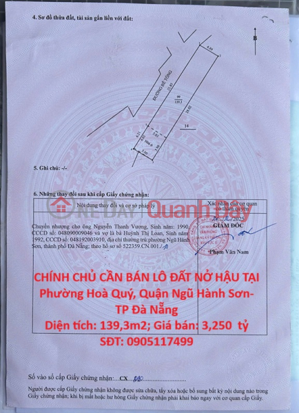 HOT HOT – CHÍNH CHỦ CẦN BÁN LÔ ĐẤT NỞ HẬU TẠI Phường Hoà Quý, Quận Ngũ Hành Sơn- TP Đà Nẵng Niêm yết bán