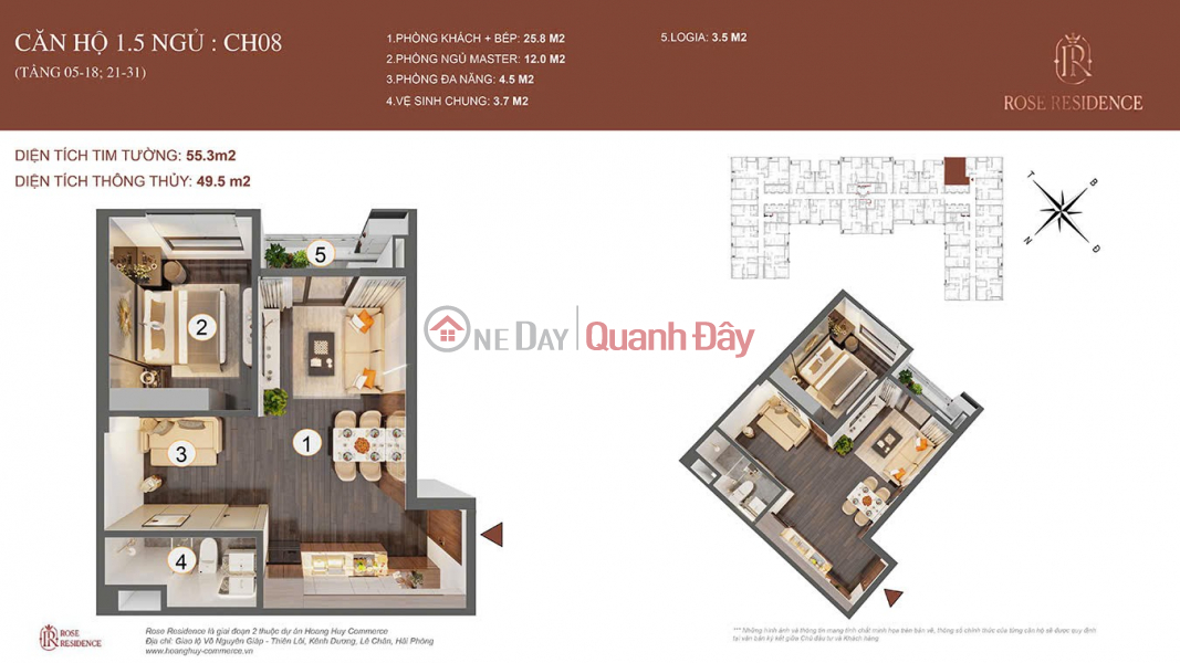Property Search Vietnam | OneDay | Nhà ở Niêm yết bán HOT – CHÍNH CHỦ CẦN BÁN CĂN HỘ 1 N+1 HOÀNG HUY ROSE Đường Võ Nguyên Giáp, P Vĩnh Niệm, Lê Chân