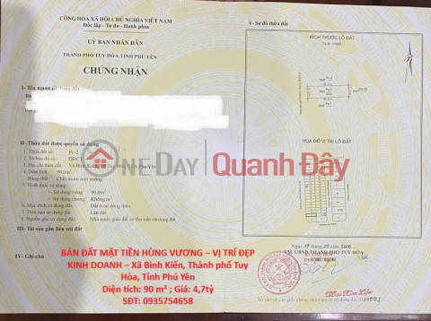 LAND FOR SALE ON HUNG VUONG STREET FRONTAGE – PRIME LOCATION FOR BUSINESS – Binh Kien Commune, Tuy Hoa City, Phu Yen Province _0