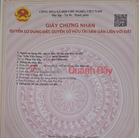 HOT HOT – CHÍNH CHỦ CẦN BÁN NHANH ĐẤT TẠI Khu 6, Xã Tu Vũ, Tỉnh Phú Thọ - GIÁ SIÊU TỐT _0