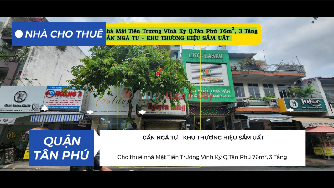 Cho thuê nhà Mặt Tiền Trương Vĩnh Ký Q.Tân Phú 76m²,3 Tầng, 20Triệu - Gần NGÃ TƯ Niêm yết cho thuê