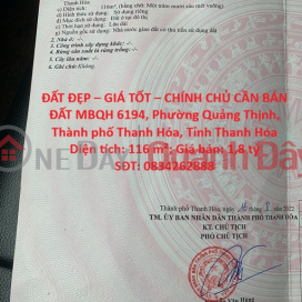 PRIME LAND – GOOD PRICE – OWNER SELLING LAND PLOT MBQH 6194, Quang Thinh Ward, Thanh Hoa City, Thanh Hoa Province _0