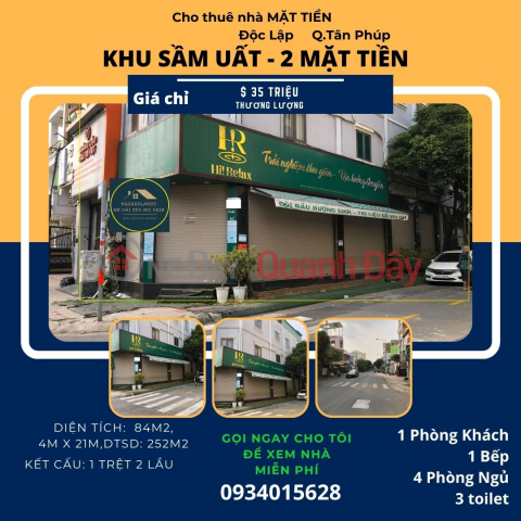 SỐC-Cho thuê nhà 2 mặt tiền Độc Lập 84m2, 2Lầu +ST, 35Triệu _0