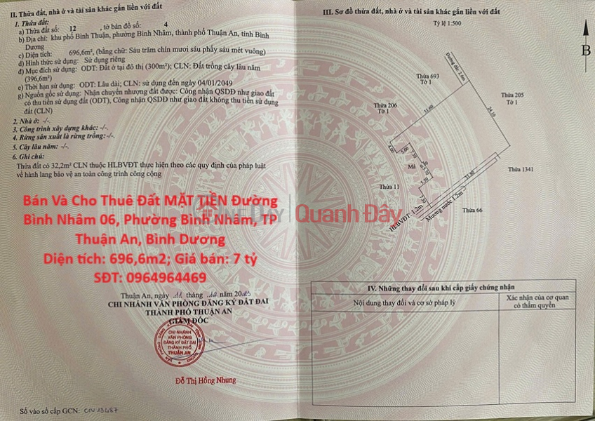 Land for Sale and Rent on the FRONTAGE of Binh Nham 06 Street, Binh Nham Ward, Thuan An City, Binh Duong Sales Listings