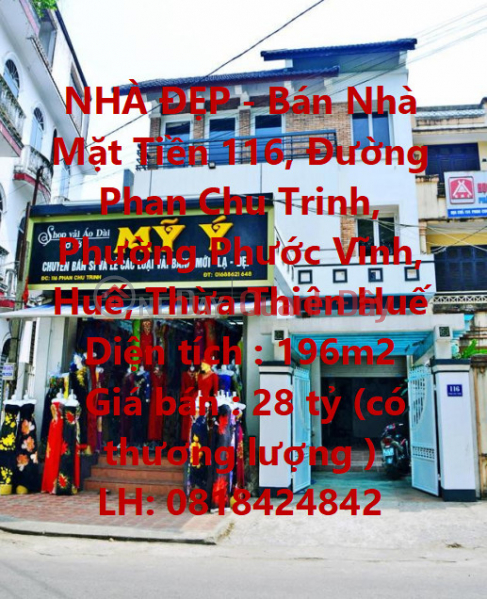 BEAUTIFUL HOUSE - House for sale in front of Phan Chu Trinh Street 196M2, Phuoc Vinh Ward, Hue, Thua Thien Hue Sales Listings