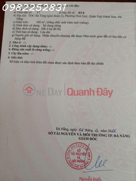 đ 4,1 tỷ CHÍNH CHỦ CẦN BÁN ĐẤT GẤP – ĐƯỜNG Ô TÔ 7.5 M, LỀ 5M – NGŨ HÀNH SƠN