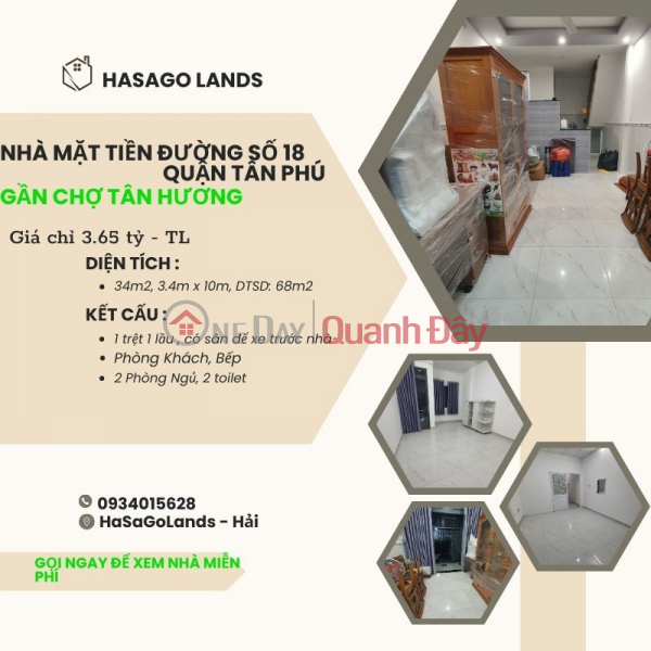 EXTREMELY RARE MT house for sale near TAN HUONG market 34m2, 2 FLOORS, 3.65 billion Sales Listings