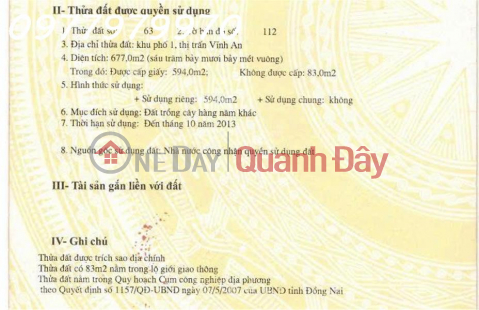 Rare opportunity on National Highway 762, Vinh An, 3.1 billion VND, 677m2 of land with a valid ownership certificate. _0