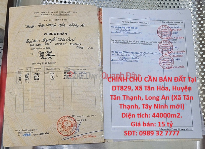 HOT ĐẦU TƯ SINH LỜI – CHÍNH CHỦ CẦN BÁN ĐẤT Tại Xã Tân Hòa, Huyện Tân Thạnh, Long An Niêm yết bán