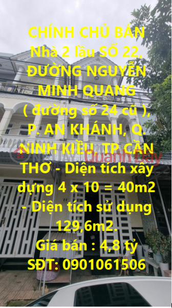 CHÍNH CHỦ BÁN Nhà 2 lầu mặt tiền đường Nguyễn Minh Quang, KDC An Khánh ( Thới Nhựt 1 ) Niêm yết bán