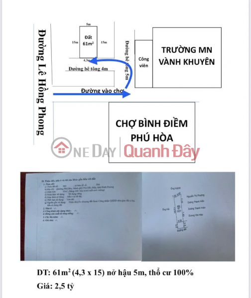CHỦ NGỘP TẮC THỞ BÁN LÔ ĐẤT CỰC HIẾM SÁT CHỢ FULL THỔ CƯ Phường Phú Hòa, Thủ Dầu Một, Việt Nam, Bán đ 2,35 tỷ