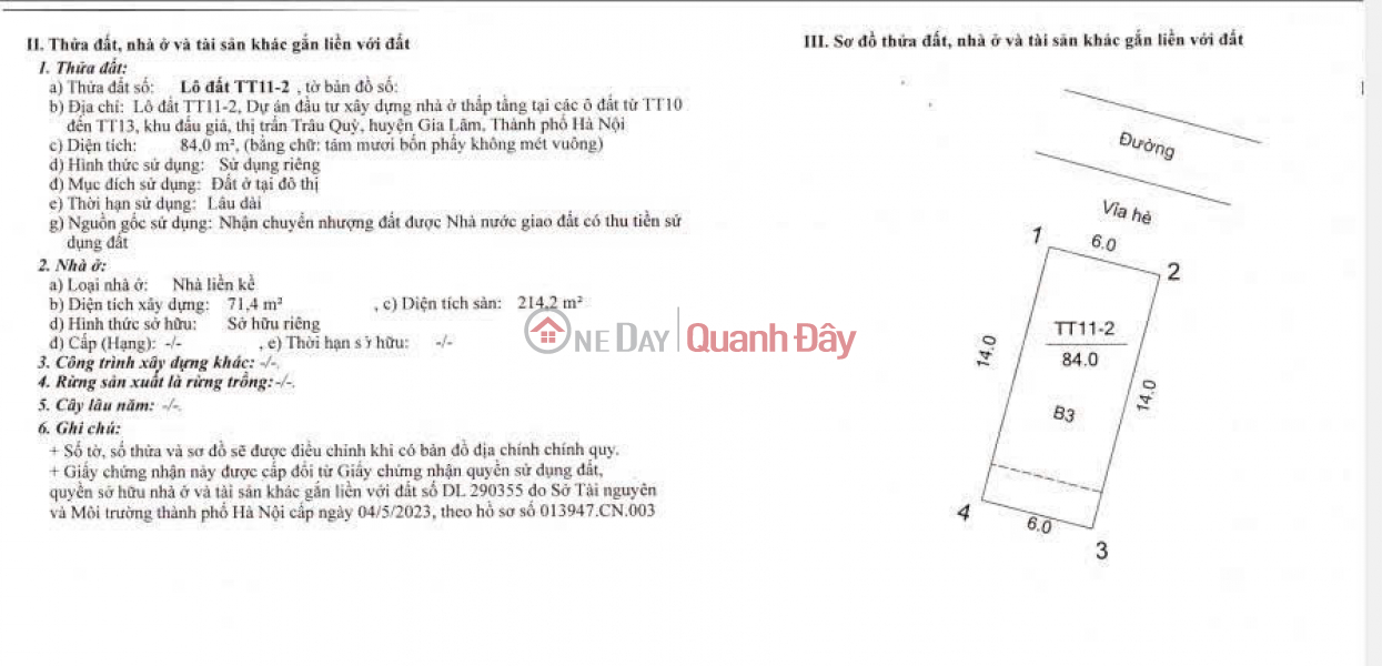 Property Search Vietnam | OneDay | Residential | Sales Listings OWNER WANTS TO SELL 84 M2 SHOPHOUSE IN SONG HONG - GIA LAM, PRICE 21.8 BILLION VND, CONTACT 0985865658