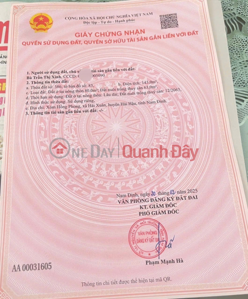 HOUSE FOR SALE BY OWNER - GOOD PRICE - OWNER SELLING QUICKLY - HOUSE IN A PRIME LOCATION in Hai Hau District, Nam Dinh Province Vietnam, Sales, đ 1.9 Billion