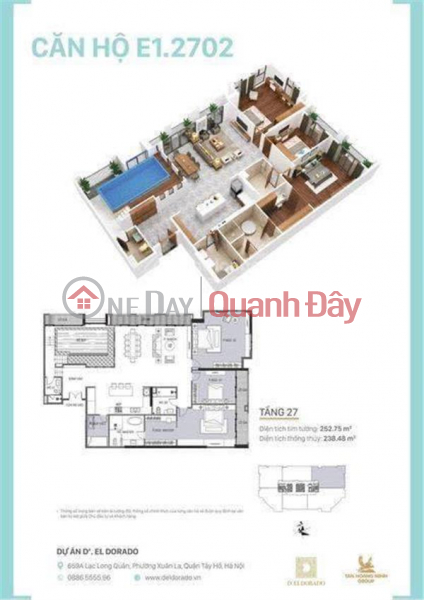 Property Search Vietnam | OneDay | Nhà ở Niêm yết bán, Bán căn hộ Penthouse D\'.El Dorado Tây Hồ 252m2, view Hồ Tây