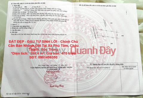 BEAUTIFUL LAND - PROFITABLE INVESTMENT - Owner Needs to Quickly Sell Land in Phu Tam Commune, Chau Thanh, Soc Trang _0