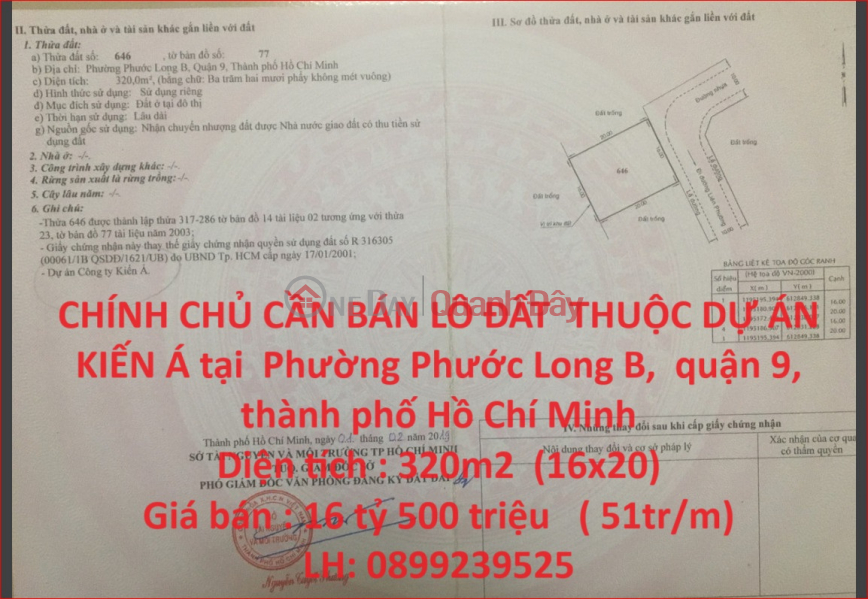 OWNER FOR SALE LOT OF LAND BELONGING TO KIEN A PROJECT in Phuoc Long B Ward, District 9, Ho Chi Minh City Sales Listings