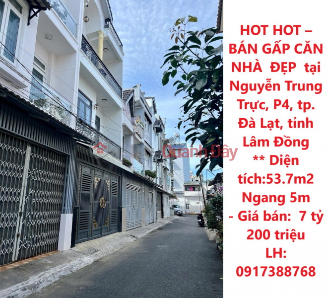 HOT HOT – URGENTLY SELLING A BEAUTIFUL HOUSE at Nguyen Trung Truc, Ward 4, Da Lat city, Lam Dong province Sales Listings