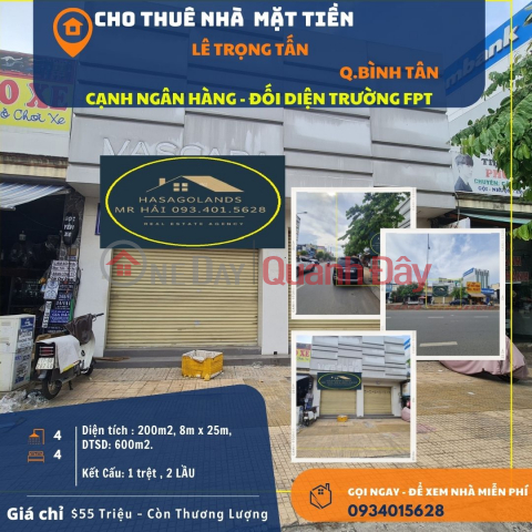 Cho thuê nhà mặt tiền Lê Trọng Tấn 200m2, 2Lầu,Sát SACOMBANK _0