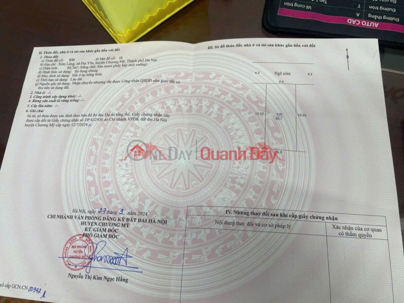 đ 30 Million OWNER NEEDS TO SELL 60.7M2 LAND LOT IN DAI YEN-CHUONG MY-HANOI