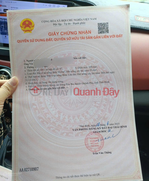 BÁN ĐẤT THÔN ĐÔNG HỒNG XÃ QUỲNH AN (TRƯỚC ĐÂY THUỘC QUỲNH BẢO, QUỲNH PHỤ, THÁI BÌNH) | Việt Nam | Bán đ 680 triệu