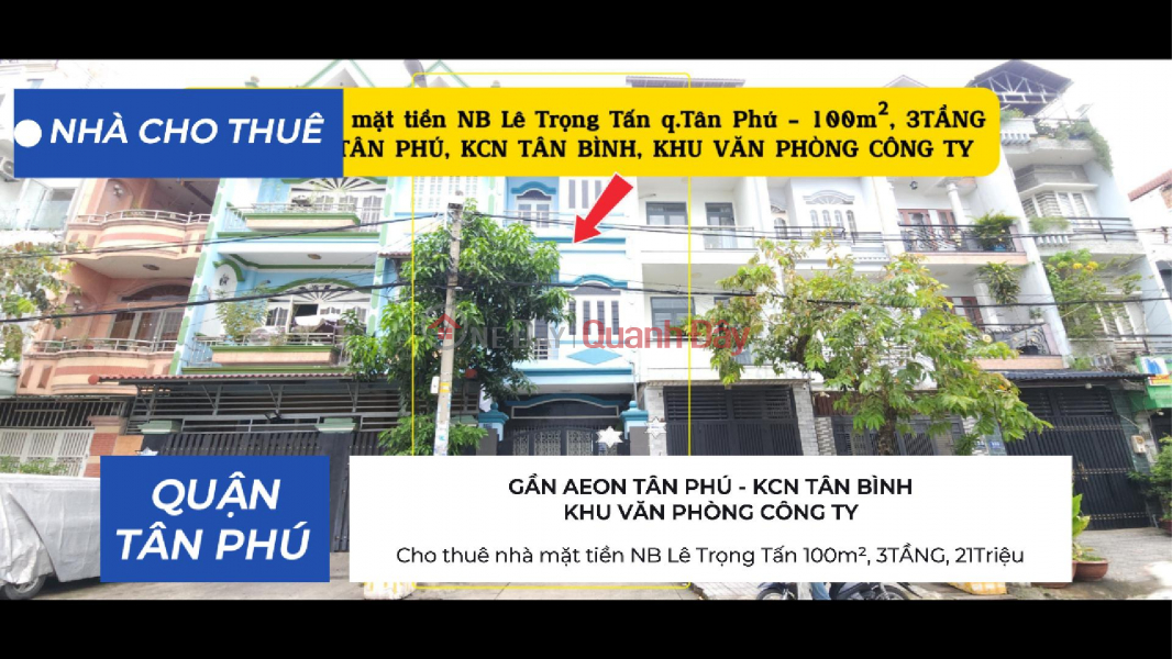 Cho thuê nhà mặt tiền NB Lê Trọng Tấn 100m², 3TẦNG, 20Triệu - KHU VĂN PHÒNG, DỊCH VỤ Niêm yết cho thuê