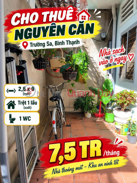 Cho thuê nhà nguyên căn Trường Sa, Bình Thạnh 7.5tr Niêm yết cho thuê