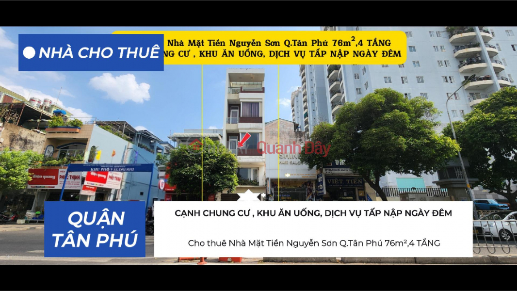 House for rent on Nguyen Son Street, Tan Phu District, 76m², 4 floors - next to market and intersection. Rental Listings