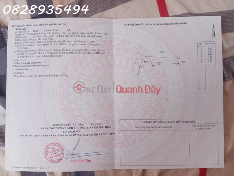 Hàng hiếm tại Phường Ninh Hải, Thị xã Ninh Hòa, Khánh Hòa, DT 254.6 m2, giá đầu tư Niêm yết bán