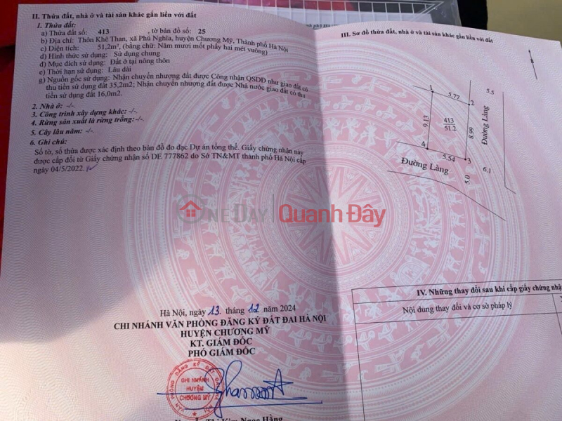 đ 10 triệu CHÍNH CHỦ BÁN LÔ ĐẤT 51,5M TẠI KHU CÔNG NGHIỆP PHÚ NGHĨA-CHƯƠNG MỸ-HÀ NỘI