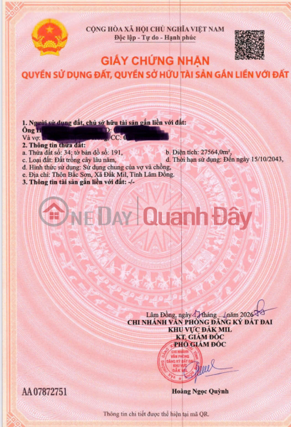 đ 4,5 tỷ Chính chủ bán đất Bắc Sơn, Đắk Mil, Lâm Đồng - 2,75ha, cách QL14 chỉ 400m, có hồ 2.000m3