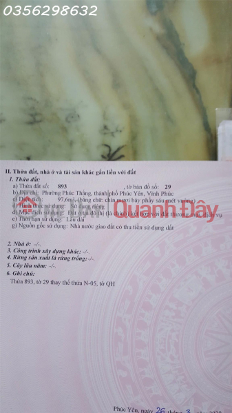 Land for sale in Ham Nghi, Phuc Thang, Phuc Yen, Vinh Phuc, 8.5 billion VND, 97.6 m2 Sales Listings