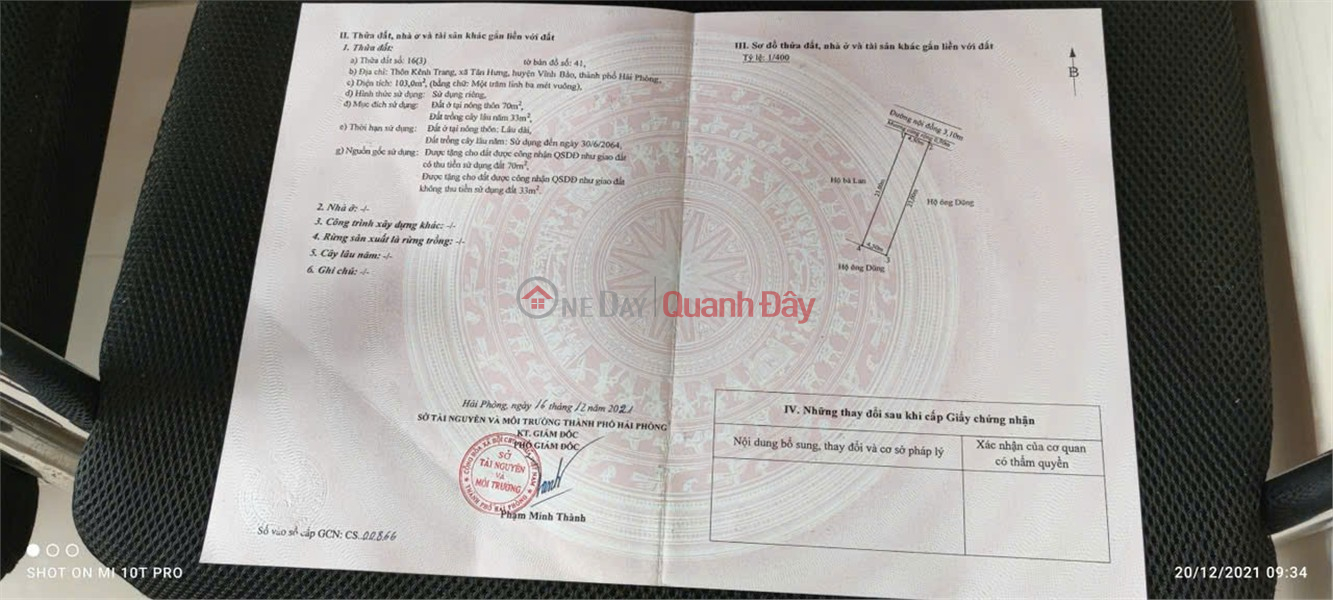 Property Search Vietnam | OneDay | Nhà ở Niêm yết bán CHÍNH CHỦ Cần Bán NHÀ VÀ ĐẤT Tại Cụm 2 Kênh Trang, Xã Tân Hưng, Vĩnh Bảo - Hải Phòng