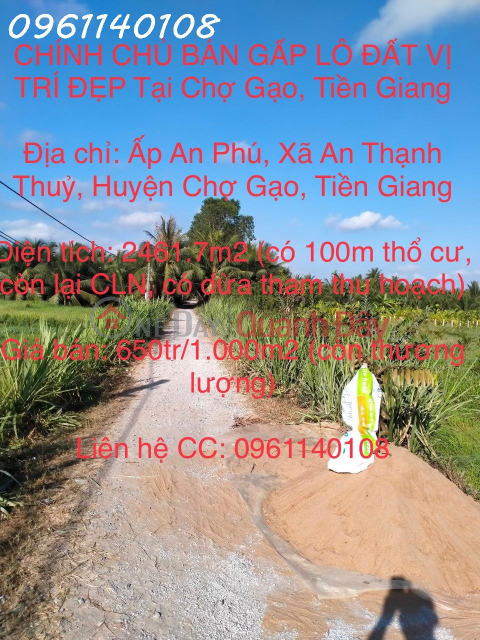 THE OWNER IS URGENTLY SELLING A BEAUTIFUL LOCATION OF LAND IN Cho Gao, Tien Giang _0