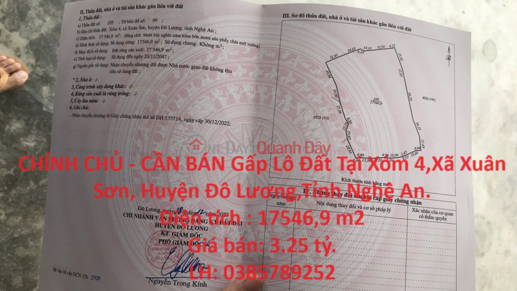 OWNER - FOR Urgent Sale of Land Plot in Do Luong, Nghe An. Sales Listings