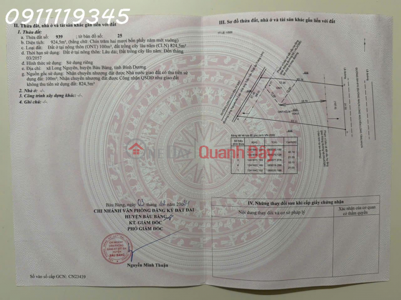 Owner needs to sell a prime plot of land with two road frontages on DH615 road, Long Nguyen, Bau Bang, 924.5 m2. Sales Listings