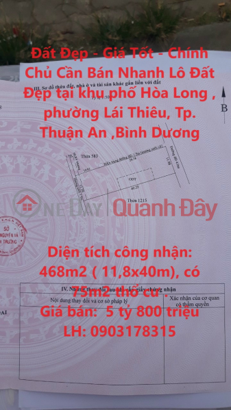 Đất Đẹp - Giá Tốt - Chính Chủ Cần Bán Nhanh Lô Đất Đẹp tại TP Thuận An, tỉnh Bình Dương Niêm yết bán
