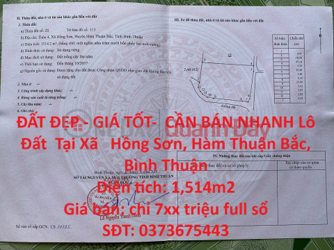 ĐẤT ĐẸP - GIÁ TỐT- CẦN BÁN NHANH Lô Đất Tại Xã Hồng Sơn, Hàm Thuận Bắc, Bình Thuận _0