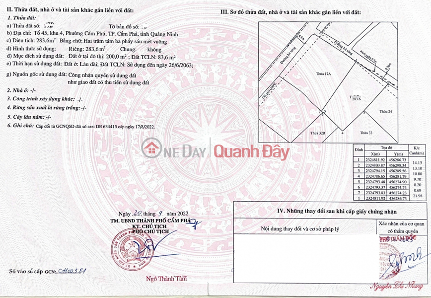 Phát mại 284m2 đất phường Cẩm Phú, TP Cẩm Phả, Quảng Ninh. Miễn TG Niêm yết bán