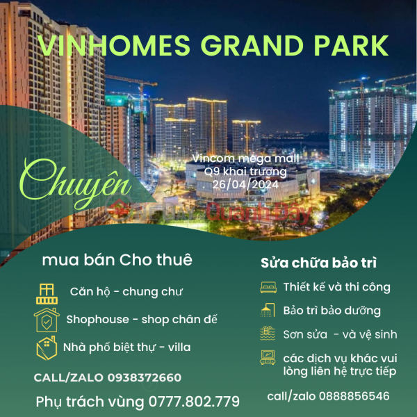 Business premises for stand shop and commercial townhouse Vinhomes Grand Park PT.Thu Duc Az Quang Thuy Vinhomes Rental Listings